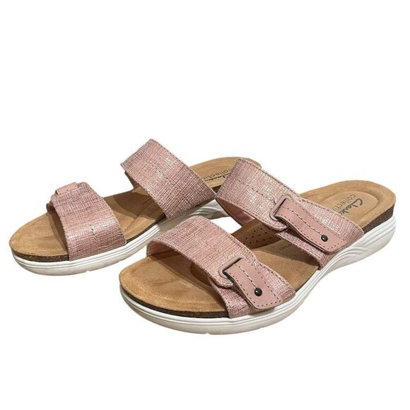 Clarks Pink Double Strap Slide Sandals, Size 7.5 W - Picture 4 of 10
